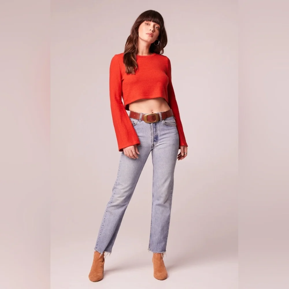 NWT BAND OF THE FREE Size XS Alize Top Ribbed Cropped Top Bell Sleeve in Rust